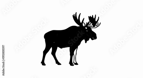 Silhouette of a majestic moose with large antlers standing alertly