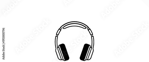 Simple line art illustration of over-ear headphones on a white background