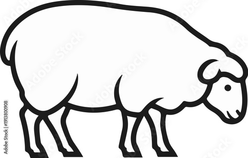 Simple line drawing of a fluffy sheep standing on four legs