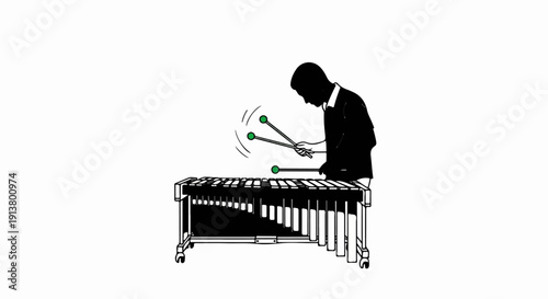 Silhouette of a person playing a marimba with mallets (1)