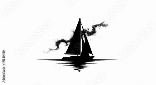 Silhouette of a sailboat navigating a starry, ethereal ocean