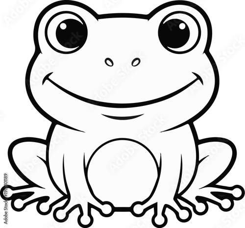 Simple outline drawing of a cheerful, wide-eyed frog sitting
