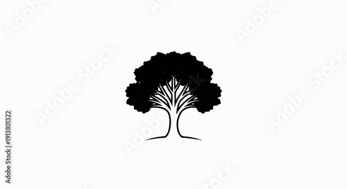 Silhouette of a stylized tree with a full, textured crown and branching trunk