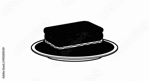 Simple black and white drawing of a sandwich cookie on a plate