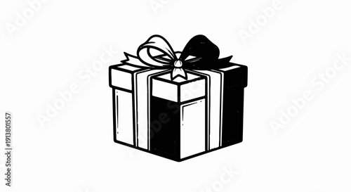 Simple black and white drawing of a wrapped gift with a bow
