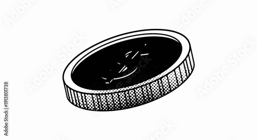 Single black and white coin with a dollar sign, shown from an angle