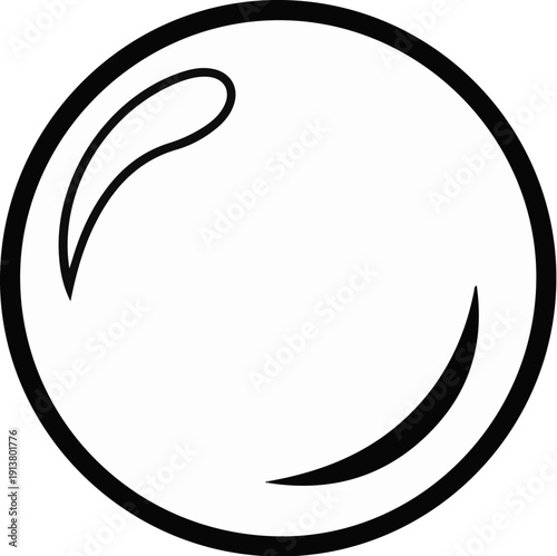 Simple black and white outline of a spherical bubble with internal reflections