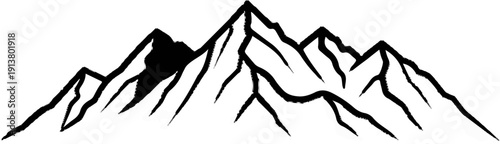 Stylized black and white mountain range silhouette with sharp peaks
