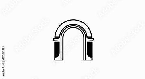 Stylized black archway with pillars, suggesting entry or transition