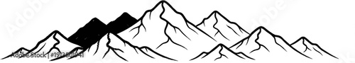 Stylized black and white mountain range with a dark shaded peak