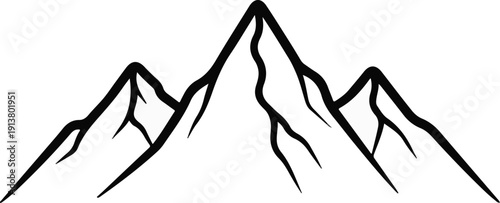 Stylized black and white illustration of a mountain range with sharp peaks