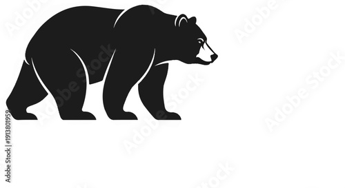 Stylized black bear silhouette, walking right, on a white background