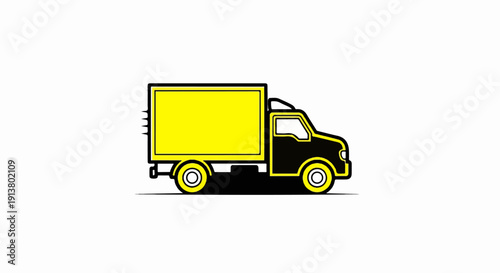 Stylized black delivery truck with yellow cargo box, simplistic