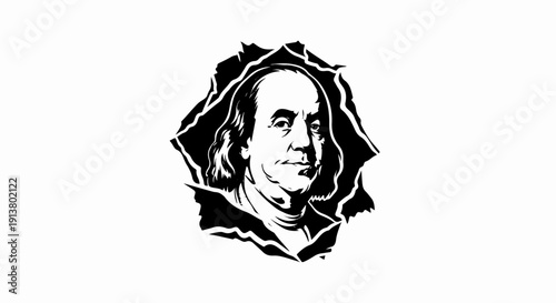 Stylized black and white portrait of a historical figure with textured background