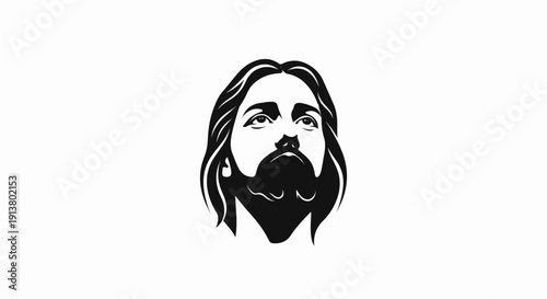 Stylized black and white profile of a man with long hair and beard
