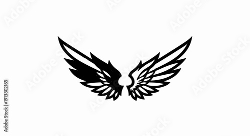 Stylized black wings spread open against a white background