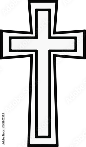 Stylized Christian cross symbol, outlined in double black lines on white