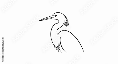 Stylized black line drawing of a heron on a white background
