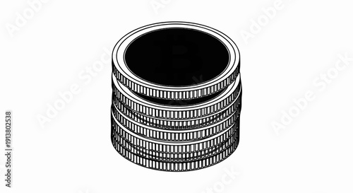Stack of coins with detailed rim and dark, flat surface on top