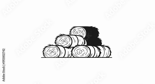 Stylized drawing of stacked round hay bales on a white background