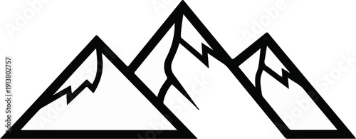 Stylized, black and white depiction of three mountain peaks with jagged edges