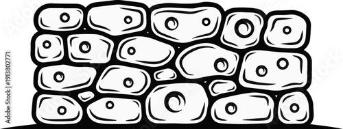 Stylized black and white illustration of interconnected organic cells with nuclei