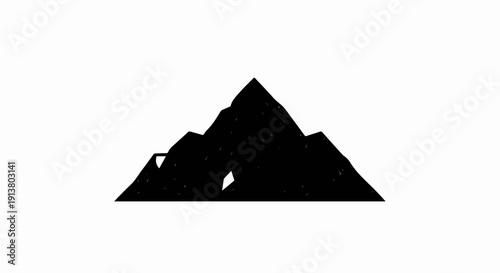 Stylized black silhouette of a mountain range against a white background