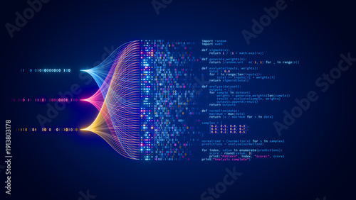 Foto Artificial intelligence neural network generating python code, AI agent programming and data flow technology concept
