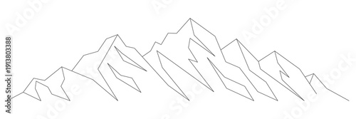 Mountain vector drawing, line art vector, minimalism, isolated on white background