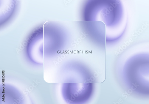 Soft pastel glassmorphism background with frosted square panel and blurred abstract purple shapes. Minimal modern UI style design
