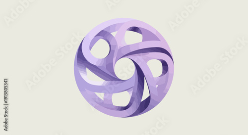 Abstract purple swirling geometric shape with a subtle gradient against a neutral background