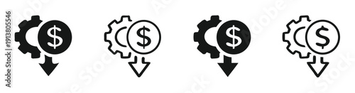 Manufacturing cost reduction vector icon set

