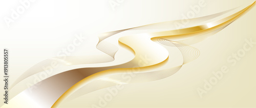 Elegant gold stage backdrop design decorated with glow and bokeh effect, background idea for awards ceremony and luxury style product promotion or marketing.