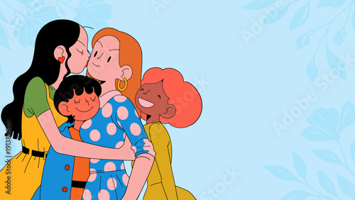 Happy Women’s Day illustration, cute girls, friendship and empowerment poster in modern vector style