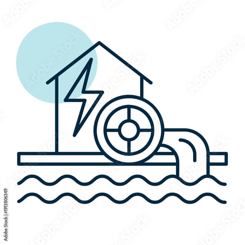 Small hydro power plant outline vector icon
