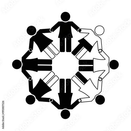 Group of people holding hands in a circle unity and teamwork.