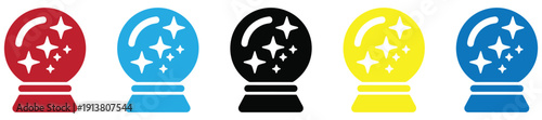 Fortune teller magic crystal ball icon set in outline and flat style , vector illustration.