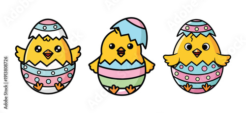 Cute Easter Chick Hatching from Colorful Eggs