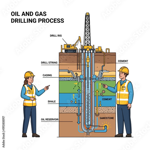 Oil and Gas Drilling Process Illustration.