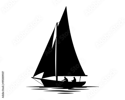 Sailing Boat Silhouette Logo Design Element on White Background