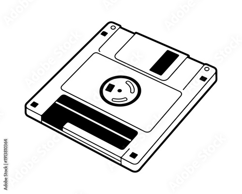 Retro Floppy Disk Outline Illustration - Data Storage Icon