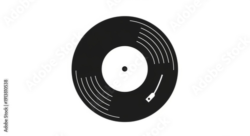 Vinyl Record Player Needle on Black Disc Isolated on White Background