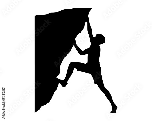Male Rock Climbing Silhouette Isolated on White Background