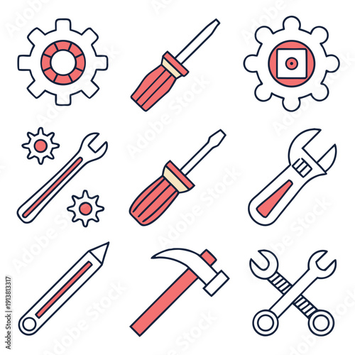 Repair line icon set. Editable Stroke. Maintenance, wrench, fixing, service, tools, repairman, engineer, troubleshoot - stock vector. 