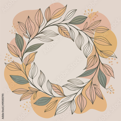 Beautiful autumn wreath with colorful leaves and warm tones.