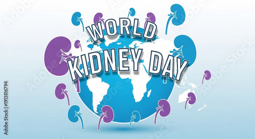 World kidney day awareness illustration with globe and kidneys
