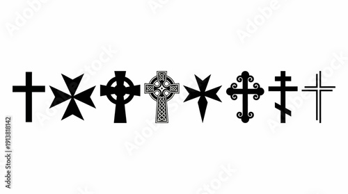 Cross Vector Set – Seven Distinct Designs Including Latin, Celtic, Maltese, and Orthodox Styles for Religious, Cultural, and Decorative Creative Projects