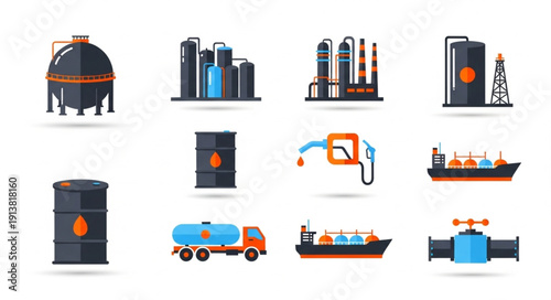 Industrial oil and gas industry icons collection.