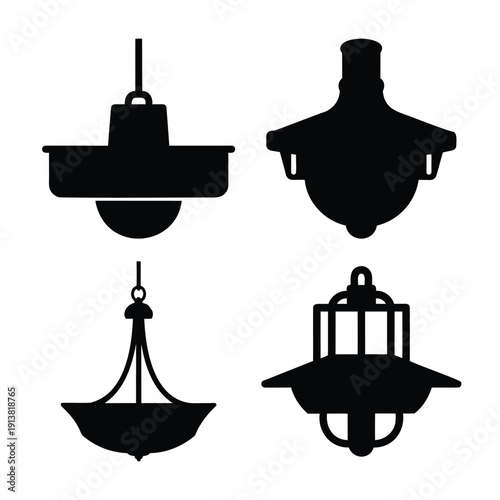 Collection of diverse hanging lamp and lighting fixture silhouettes for design