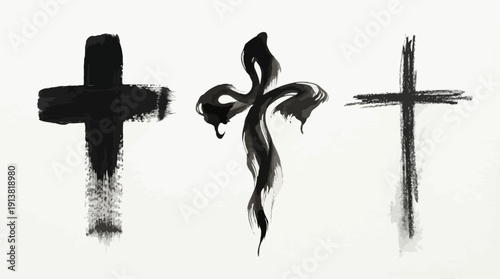 Memorial Cross Vector – Black Religious Symbol with Green Palm Fronds and “In Memoriam” Text for Tribute, Remembrance, and Faith-Based Creative Projects
